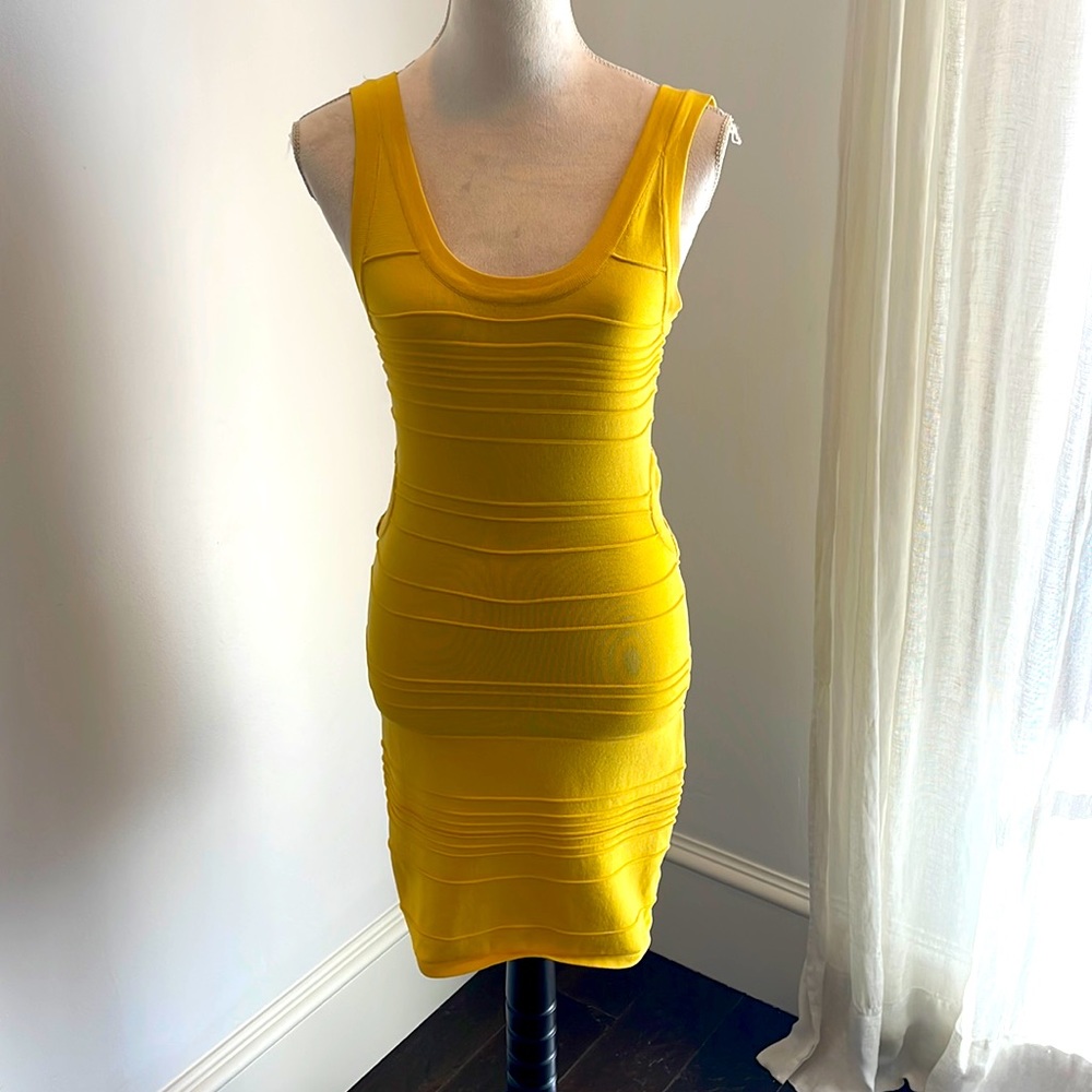 Fun Knit Yellow Form Fitting Dress with Cutouts